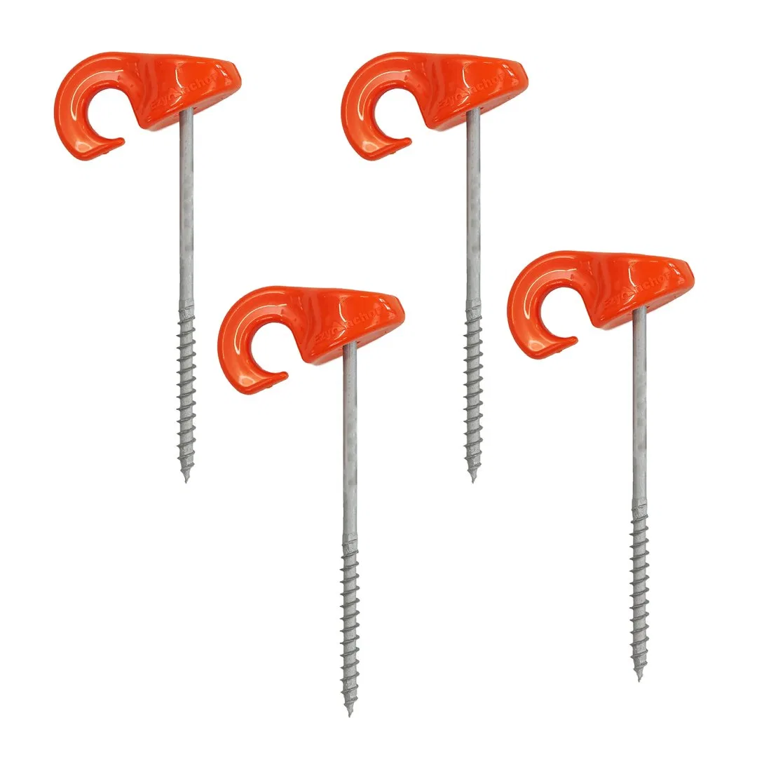 EAOP04OR – RHINO RACK Tent Peg, Hook Style 7.87 Inch Length Steel Screw With Orange Plastic Anchor Set Of 4